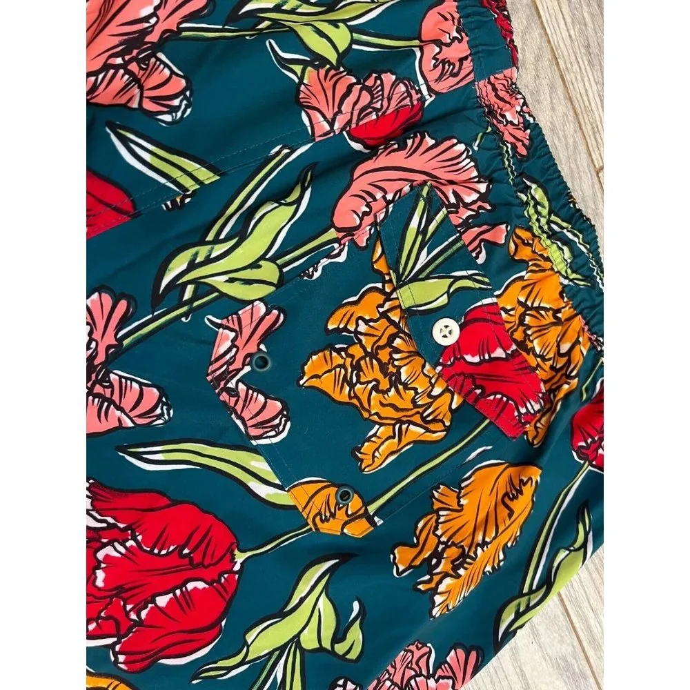 NWT George Swim Trunks Board Shorts‎ 3X UPF 50+ Antique Teal Quick Dry Floral